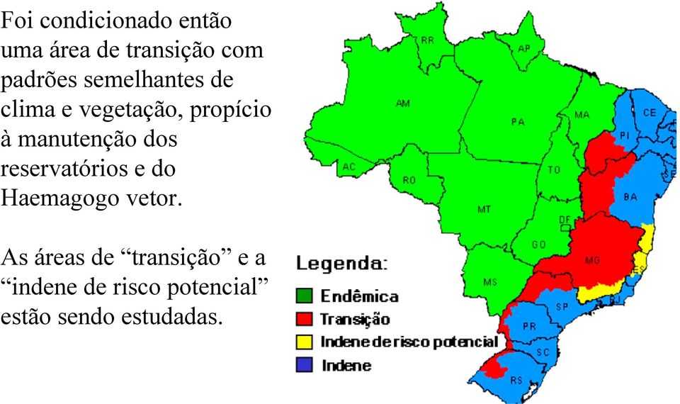 manutenção dos reservatórios e do Haemagogo vetor.