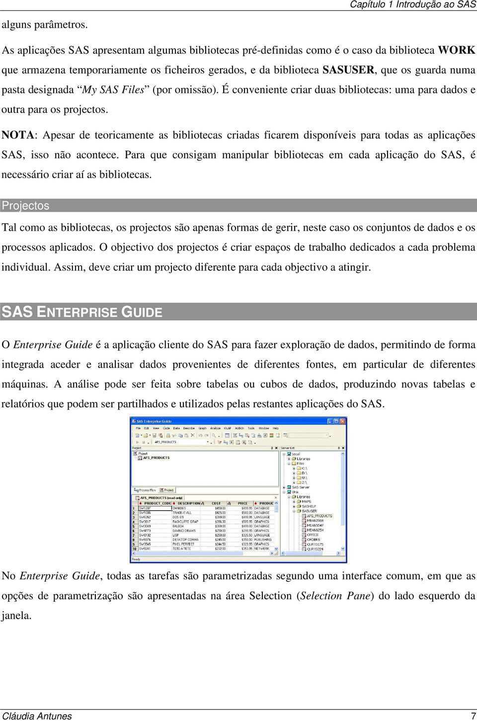 designada My SAS Files (por omissão). É conveniente criar duas bibliotecas: uma para dados e outra para os projectos.