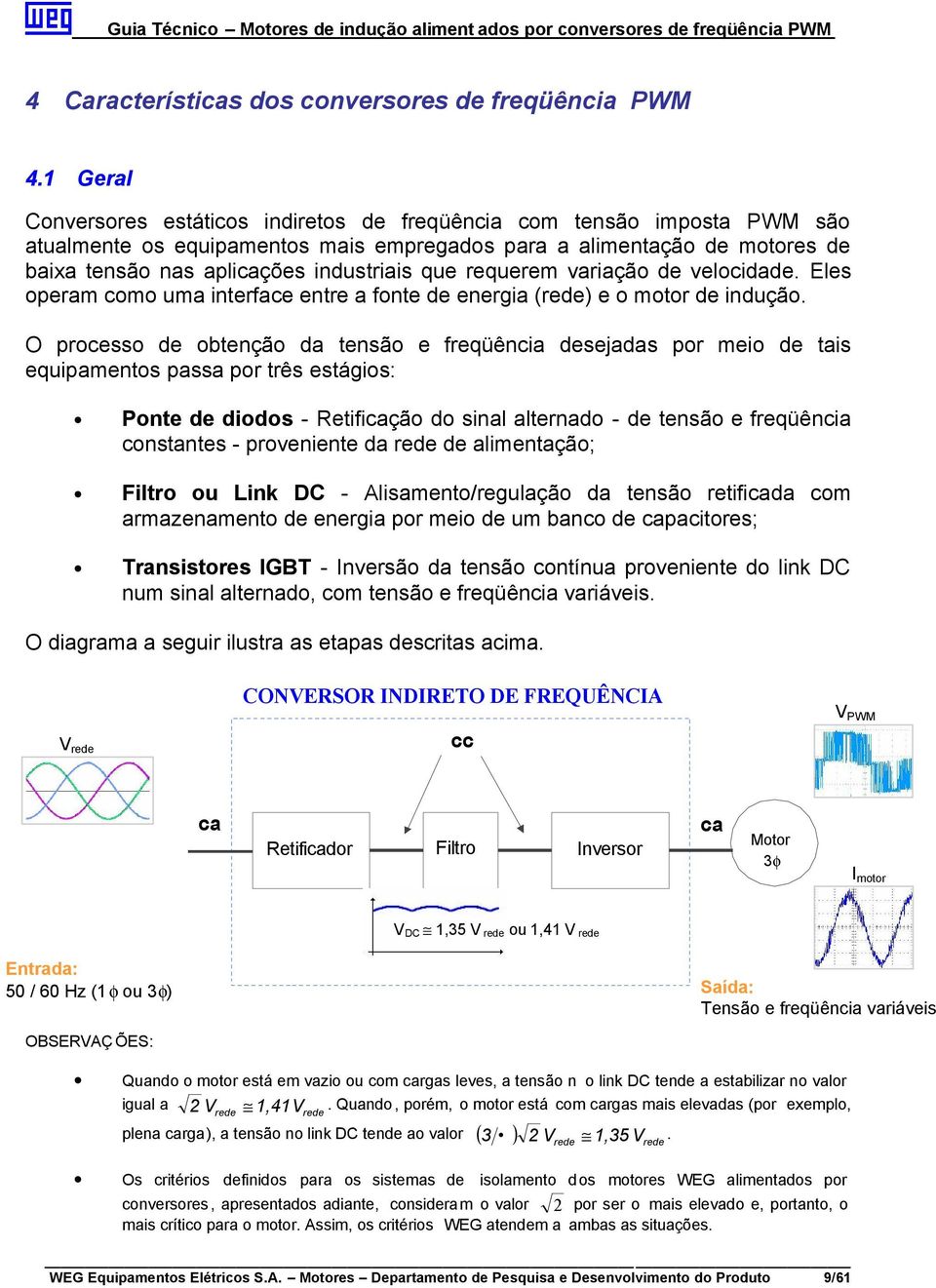 que requerem variação de velocidade. Eles operam como uma interface entre a fonte de energia (rede) e o motor de indução.