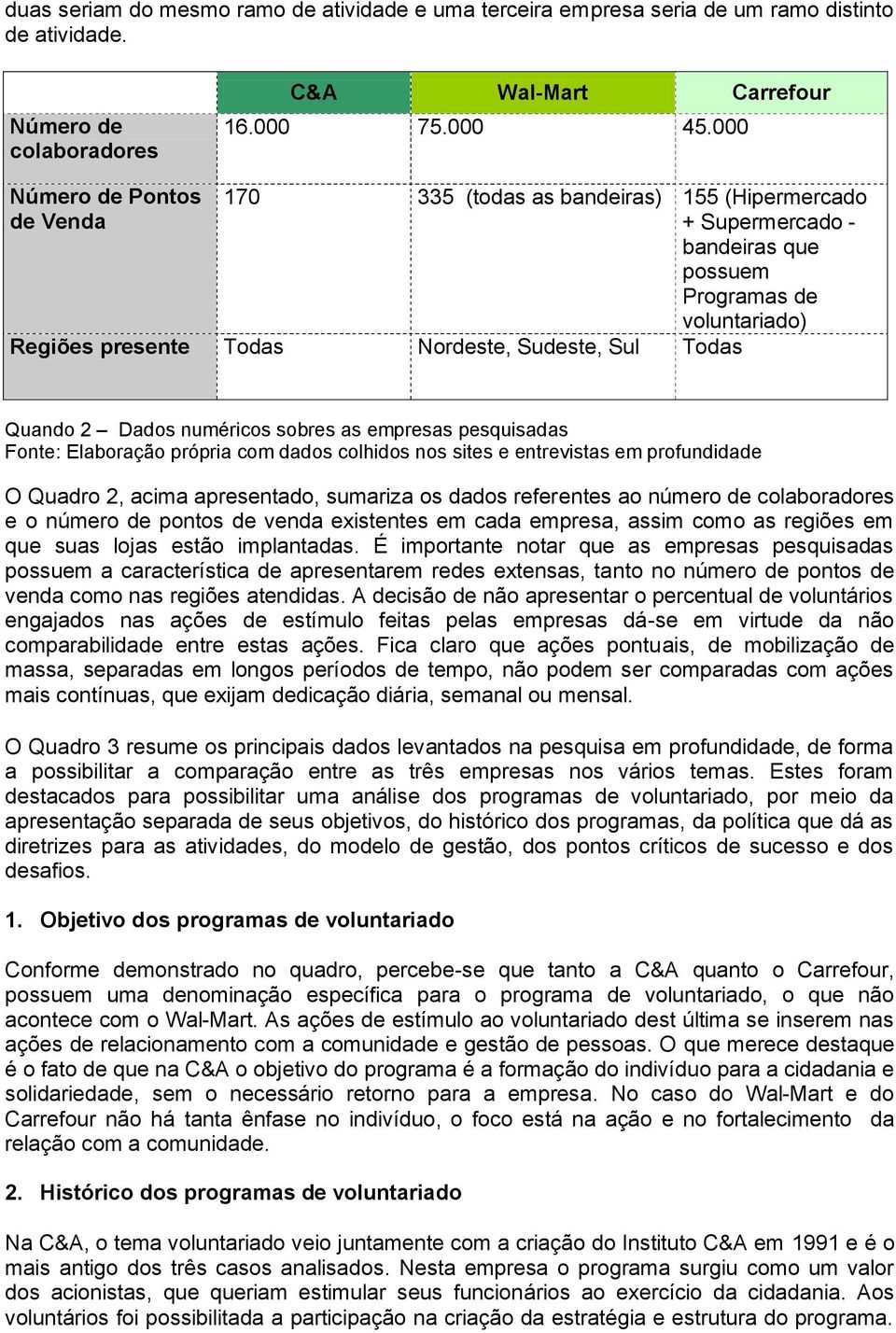 Quando 2 Dados numéricos sobres as empresas pesquisadas Fonte: Elaboração própria com dados colhidos nos sites e entrevistas em profundidade O Quadro 2, acima apresentado, sumariza os dados