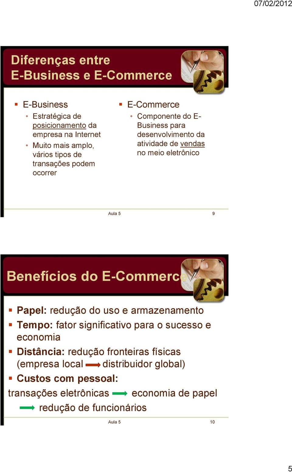 Benefícios do E-Commerce Papel: redução do uso e armazenamento Tempo: fator significativo para o sucesso e economia Distância: redução