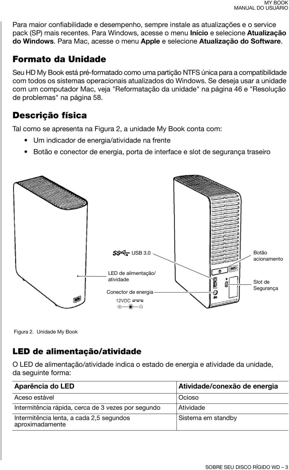 Formato da Unidade Seu HD My Book está pré-formatado como uma partição NTFS única para a compatibilidade com todos os sistemas operacionais atualizados do Windows.