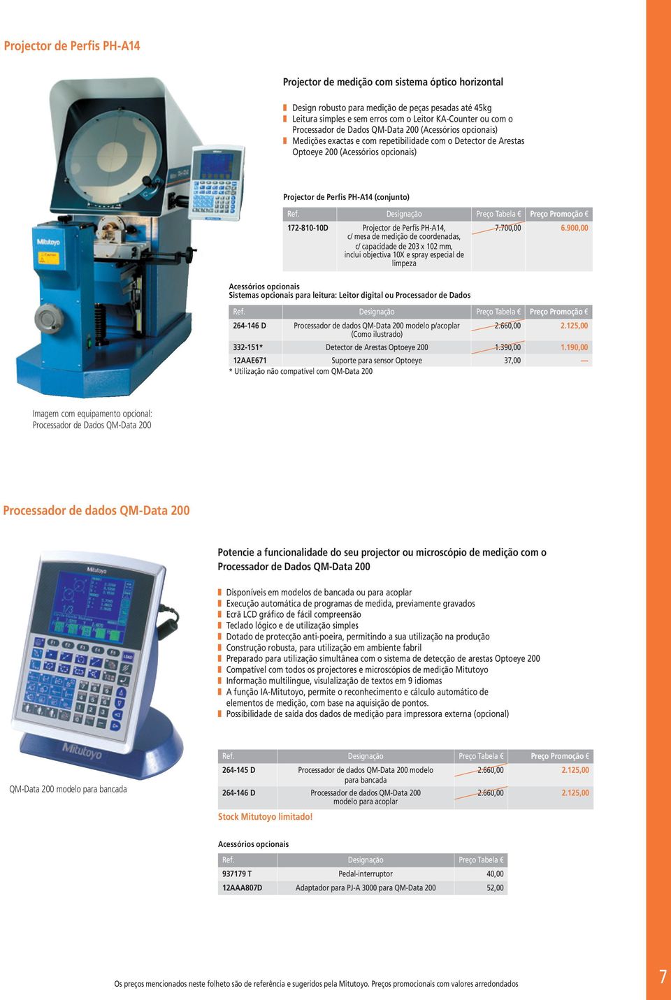 PH-14, c/ mesa de medição de coordenadas, c/ capacidade de 203 x 102, inclui objectiva 10X e spray especial de limpeza 7.700,00 6.