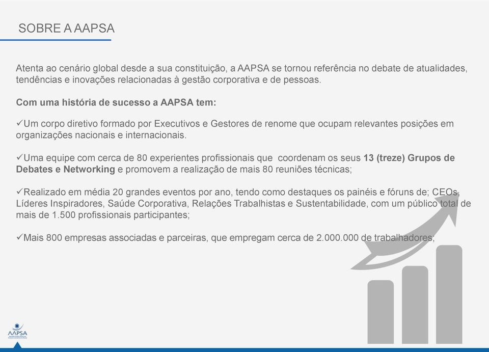 Uma equipe com cerca de 80 experientes profissionais que coordenam os seus 13 (treze) Grupos de Debates e Networking e promovem a realização de mais 80 reuniões técnicas; Realizado em média 20