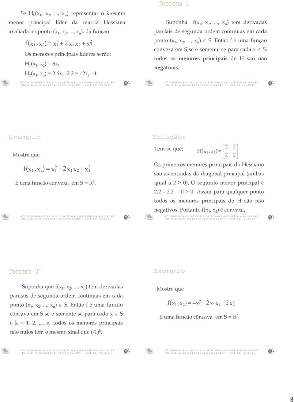 Então f é uma função convea em S se e somente se para cada S, todos os menores principais de H são não negativos. Mostre que f + (, ) = + É uma função convea em S = R.