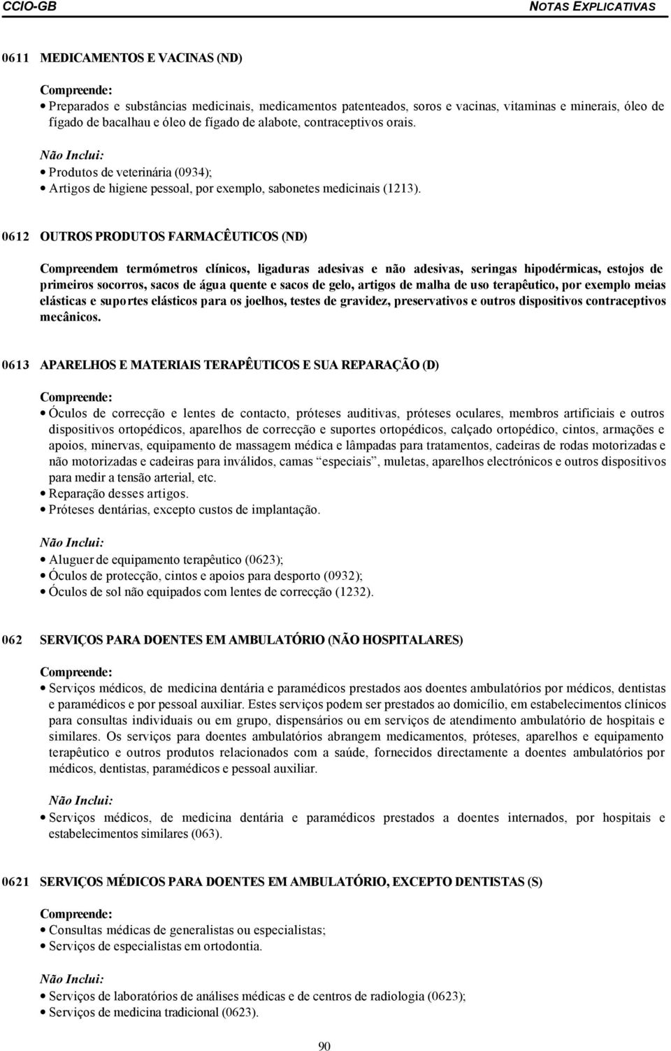 0612 OUTROS PRODUTOS FARMACÊUTICOS (ND) Compreendem termómetros clínicos, ligaduras adesivas e não adesivas, seringas hipodérmicas, estojos de primeiros socorros, sacos de água quente e sacos de