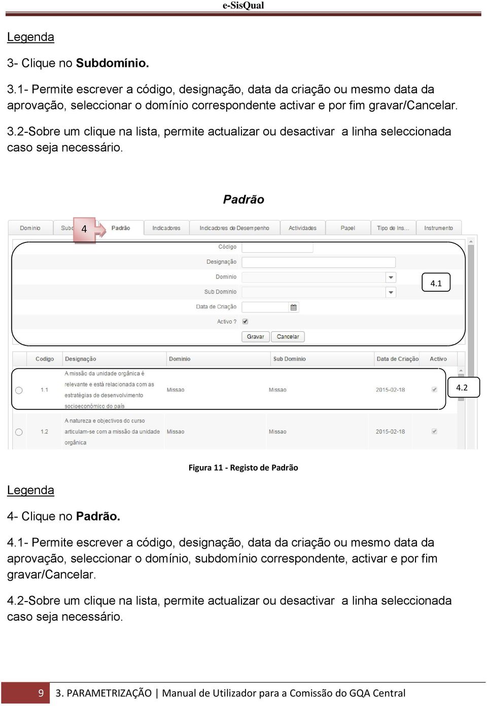 2-Sobre um clique na lista, permite actualizar ou desactivar a linha seleccionada caso seja necessário. 4 Padrão 4. 4.2 4- Clique no Padrão. Figura - Registo de Padrão 4.