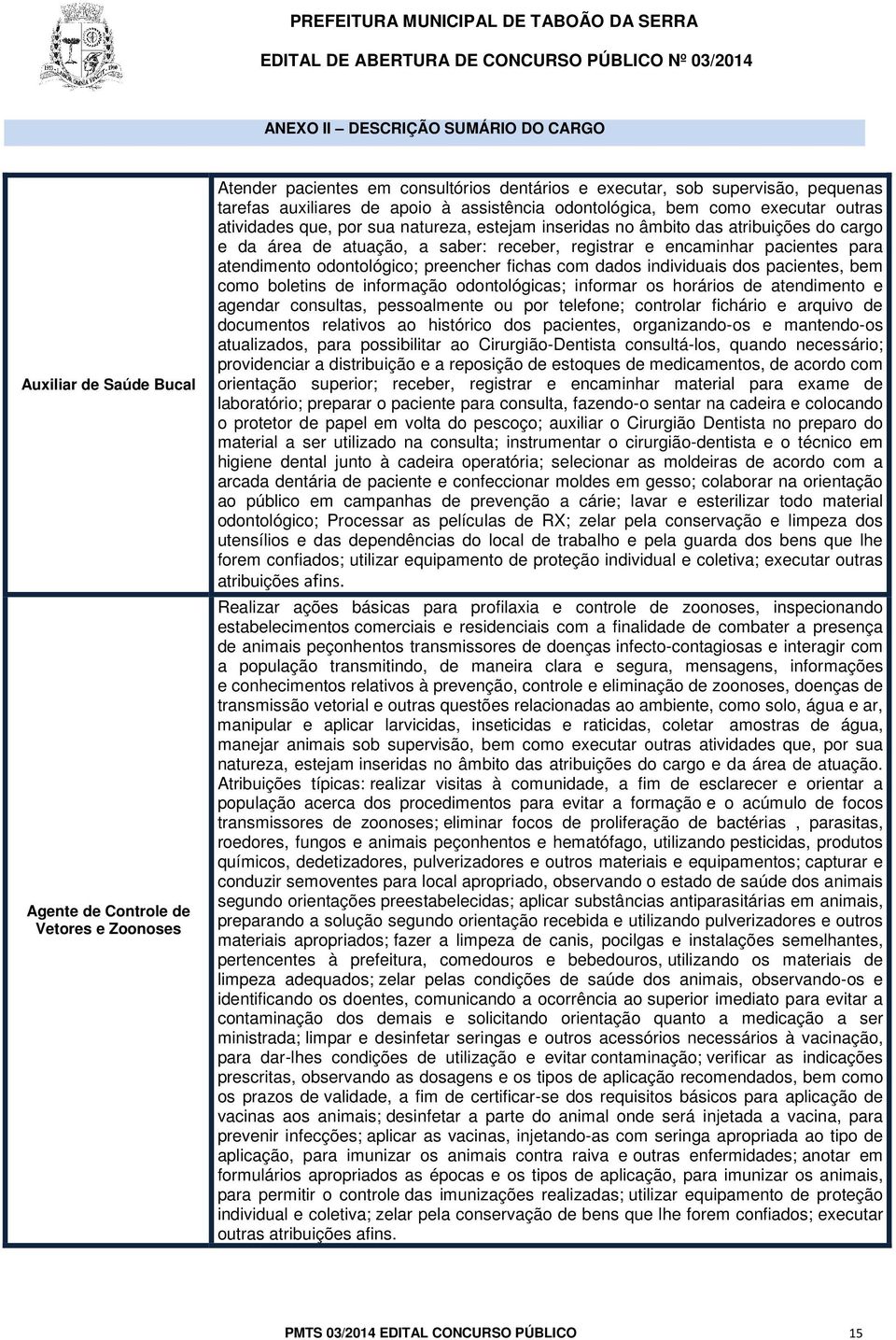 registrar e encaminhar pacientes para atendimento odontológico; preencher fichas com dados individuais dos pacientes, bem como boletins de informação odontológicas; informar os horários de