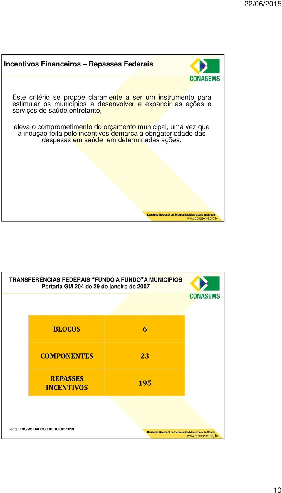 indução feita pelo incentivos demarca a obrigatoriedade das despesas em saúde em determinadas ações.