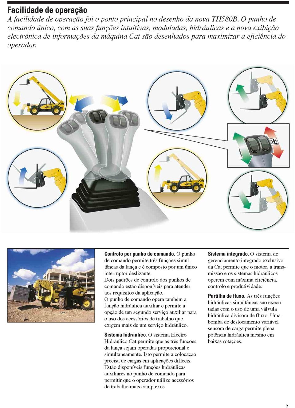 Controlo por punho de comando. O punho de comando permite três funções simultâneas da lança e é composto por um único interruptor deslizante.