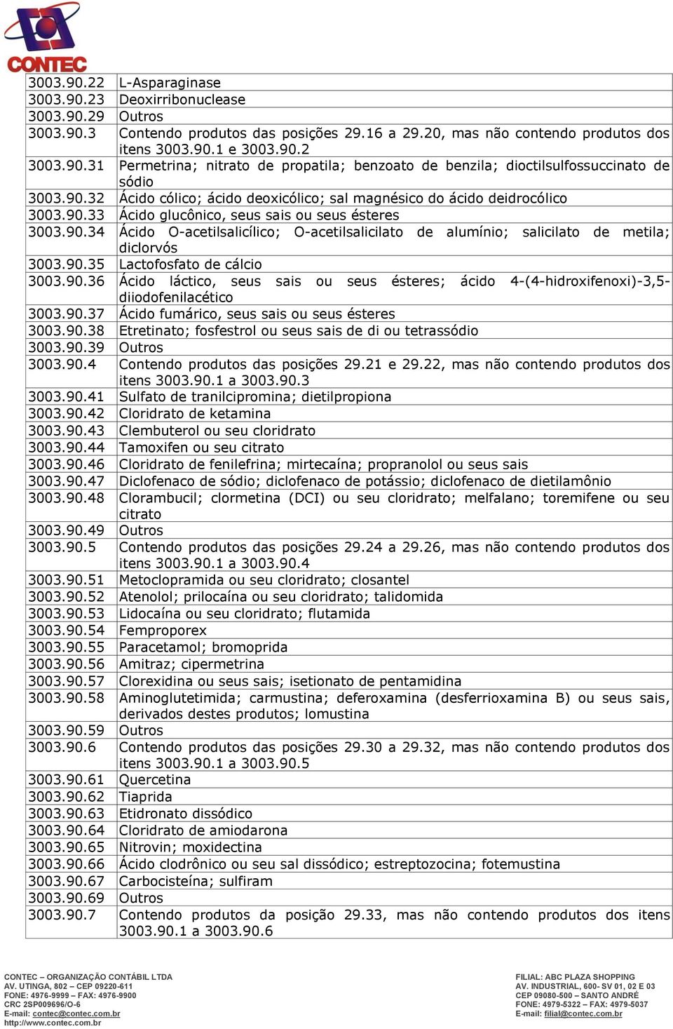 90.35 Lactofosfato de cálcio 3003.90.36 Ácido láctico, seus sais ou seus ésteres; ácido 4-(4-hidroxifenoxi)-3,5- diiodofenilacético 3003.90.37 Ácido fumárico, seus sais ou seus ésteres 3003.90.38 Etretinato; fosfestrol ou seus sais de di ou tetrassódio 3003.