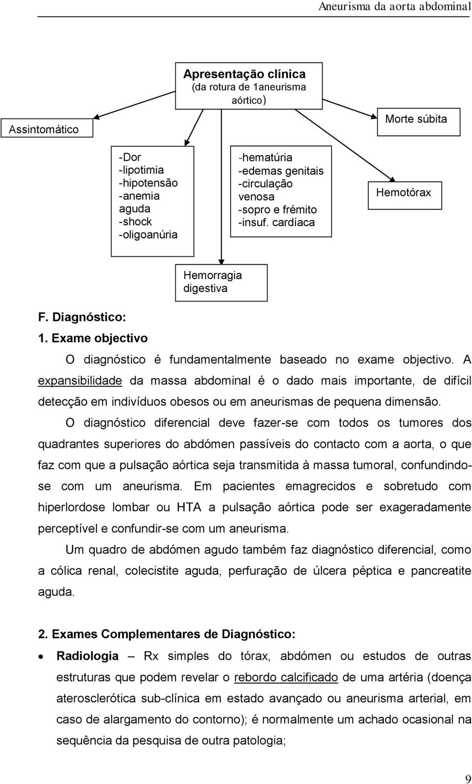 A expansibilidade da massa abdominal é o dado mais importante, de difícil detecção em indivíduos obesos ou em aneurismas de pequena dimensão.