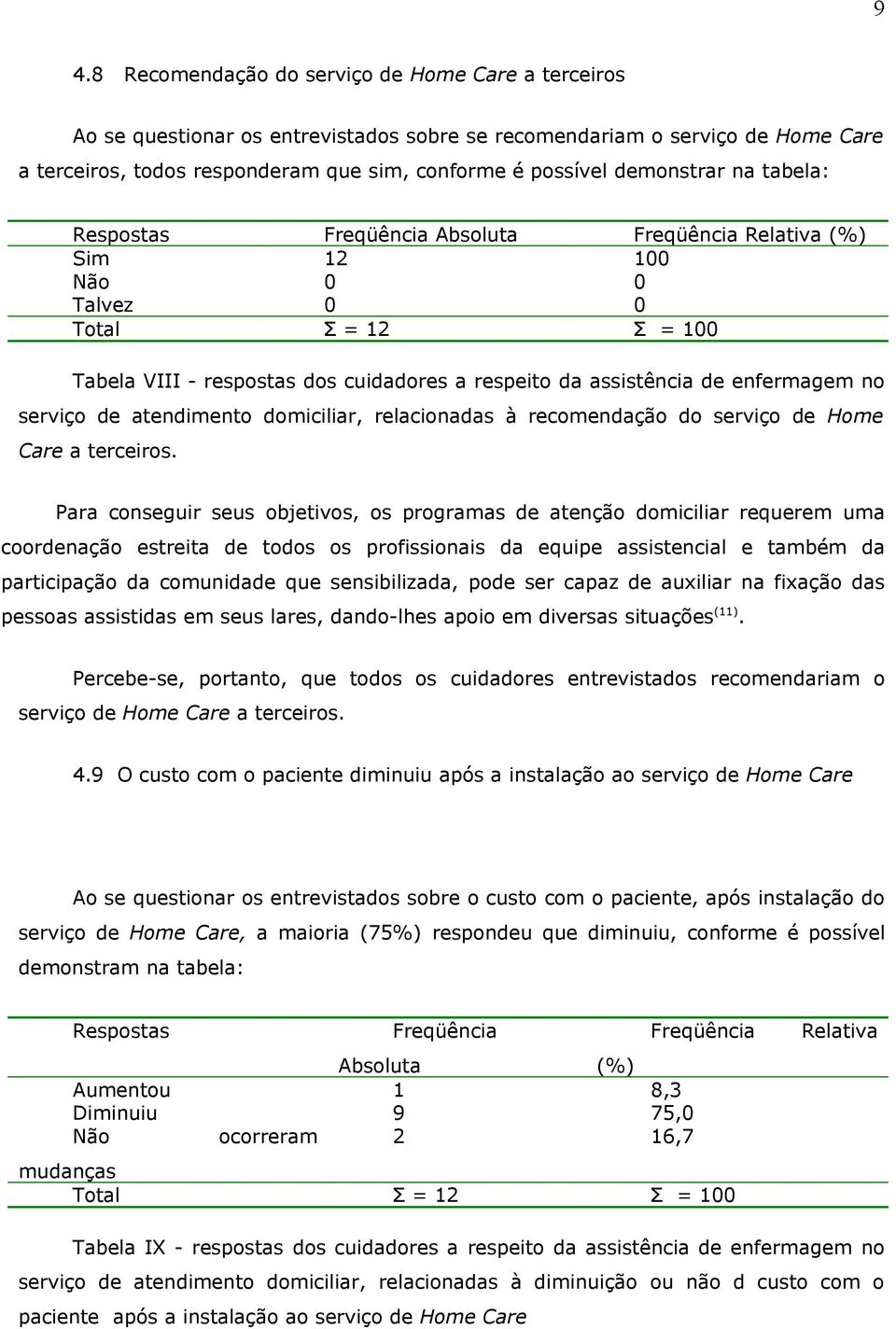 recomendação do serviço de Home Care a terceiros.