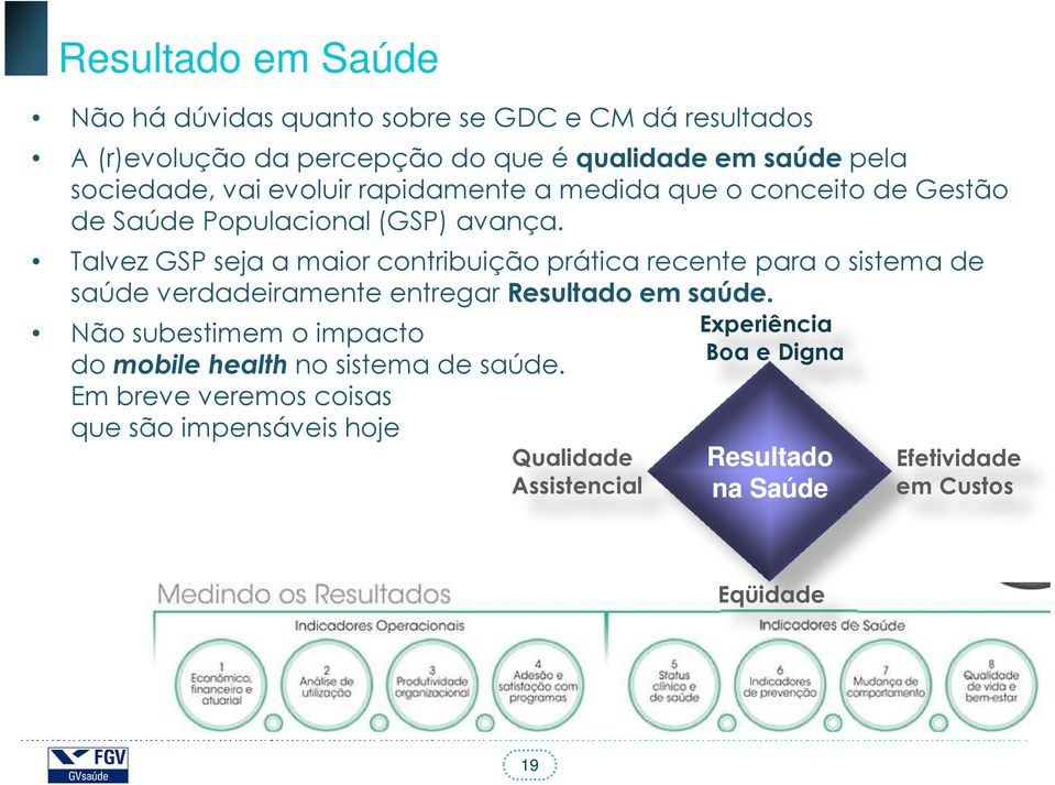 Talvez GSP seja a maior contribuição prática recente para o sistema de saúde verdadeiramente entregar Resultado em saúde.