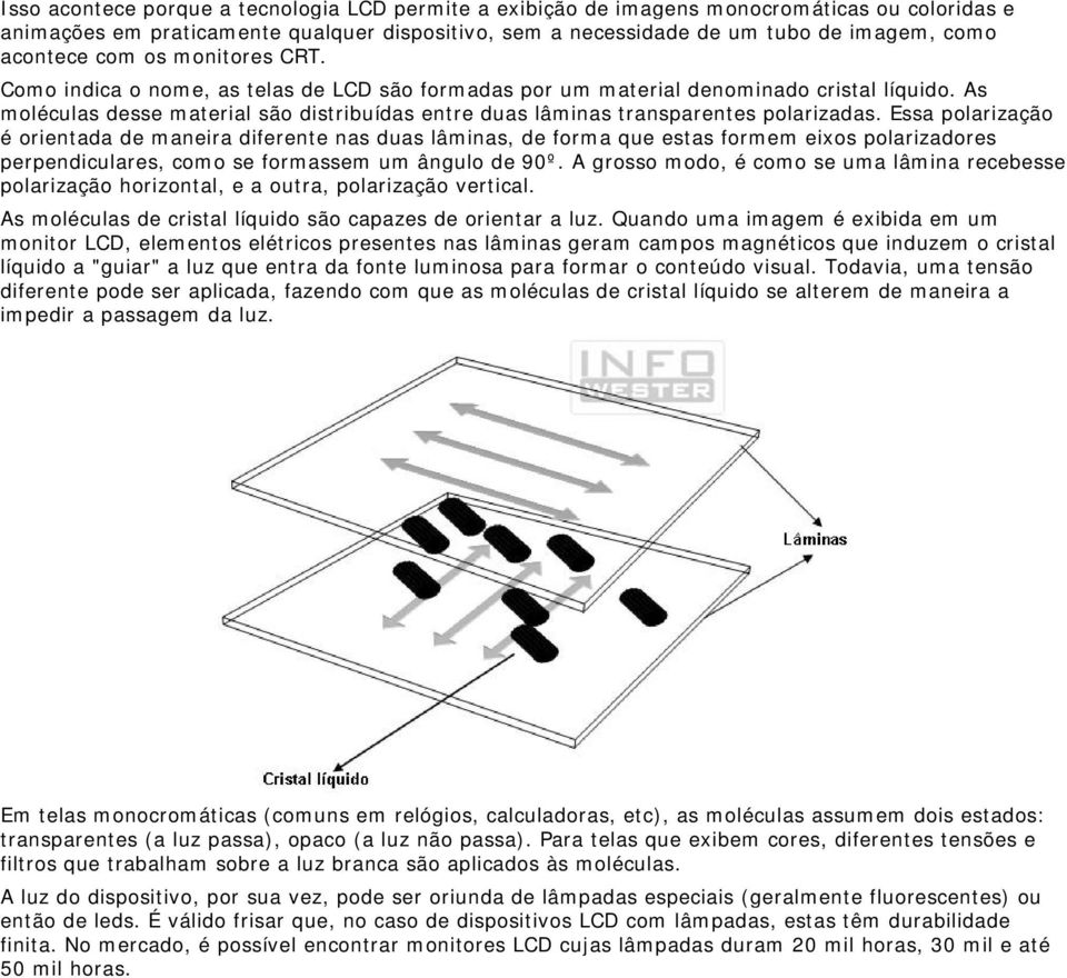 As moléculas desse material são distribuídas entre duas lâminas transparentes polarizadas.