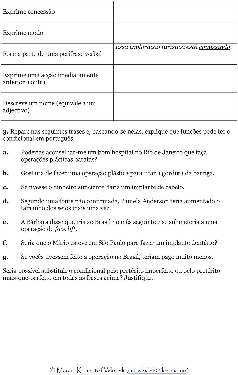 Repare nas seguintes frases e, baseando-se nelas, explique que funções pode ter o condicional em português. a.