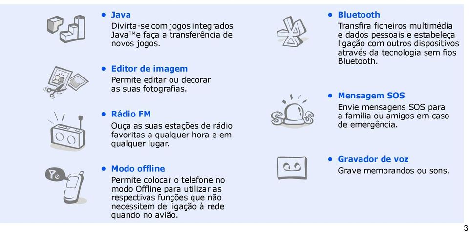 Modo offline Permite colocar o telefone no modo Offline para utilizar as respectivas funções que não necessitem de ligação à rede quando no avião.