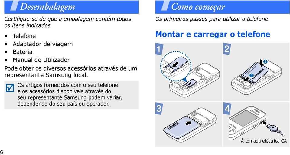 Os artigos fornecidos com o seu telefone e os acessórios disponíveis através do seu representante Samsung podem variar,