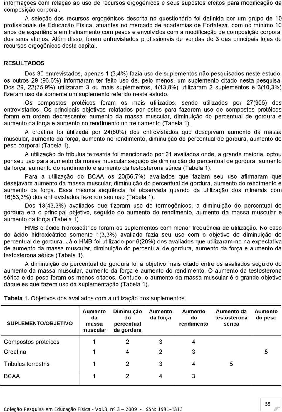 experiência em treinamento com pesos e envolvidos com a modificação de composição corporal dos seus alunos.