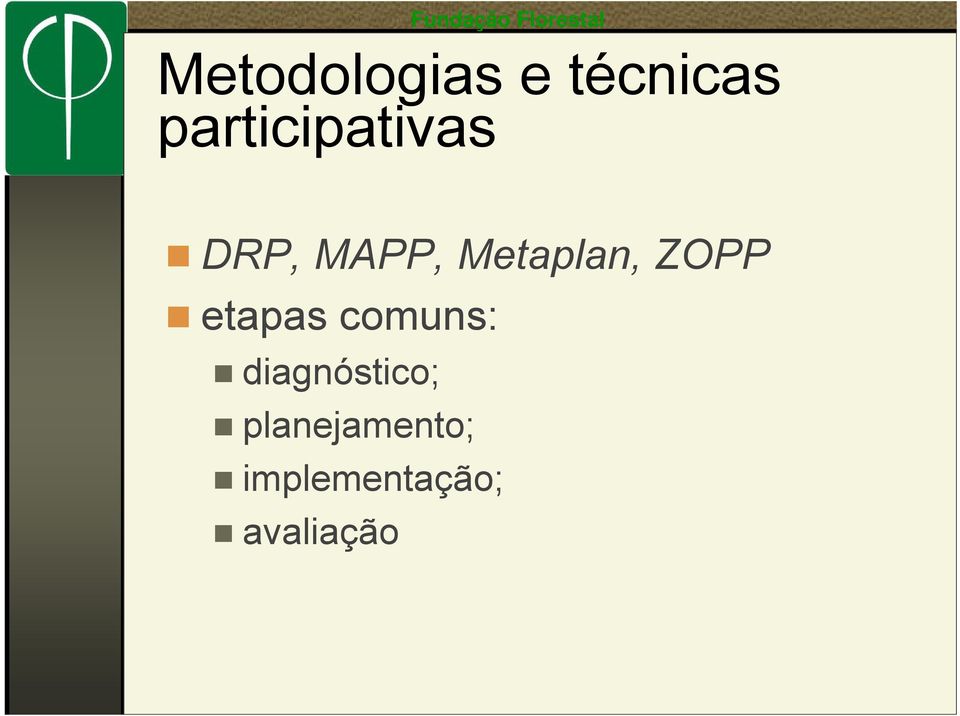 Metaplan, ZOPP etapas comuns: