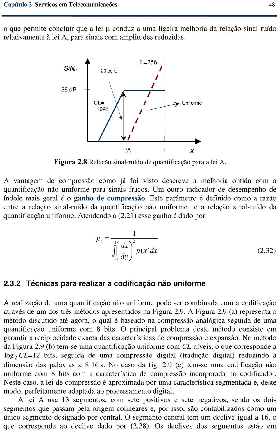 uniforme para sinais fracos Um outro indicador de desempenho de índole mais geral é o ganho de compressão Este parâmetro é definido como a razão entre a relação sinal-ruído da quantificação não