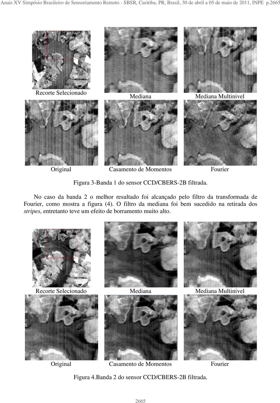 No caso da banda 2 o melhor resultado foi alcançado pelo filtro da transformada de Fourier, como mostra a figura (4).