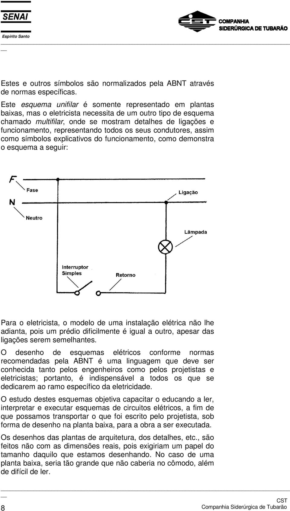 representando todos os seus condutores, assim como símbolos explicativos do funcionamento, como demonstra o esquema a seguir: Para o eletricista, o modelo de uma instalação elétrica não lhe adianta,