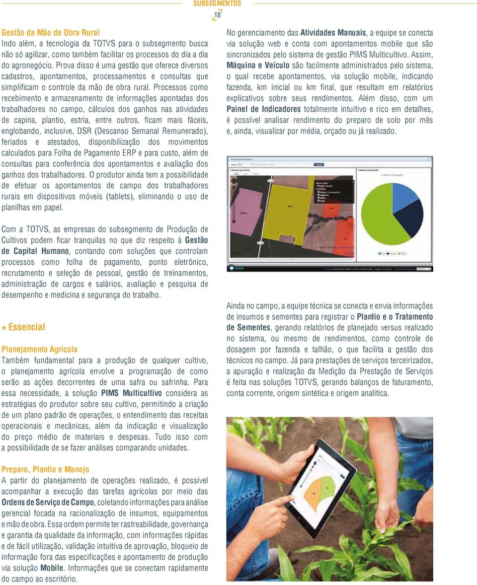 Processos como recebimento e armazenamento de informações apontadas dos trabalhadores no campo, cálculos dos ganhos nas atividades de capina, plantio, estria, entre outros, ficam mais fáceis,