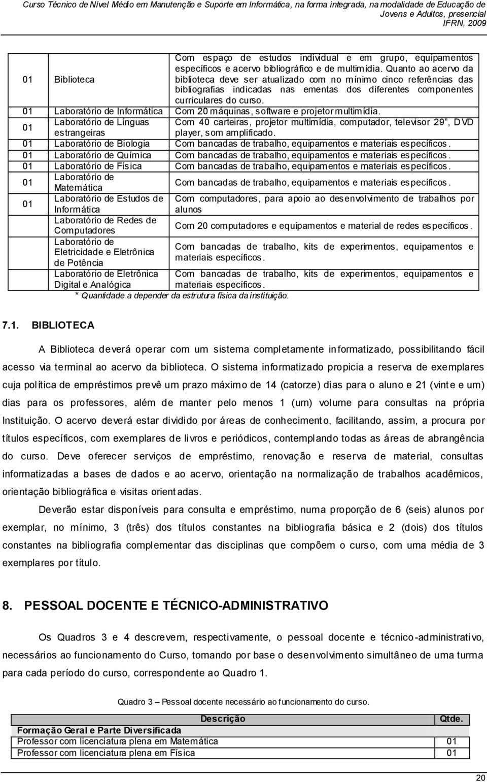 01 Laboratório de Informática Com 20 máquinas, software e projetor multimídia.