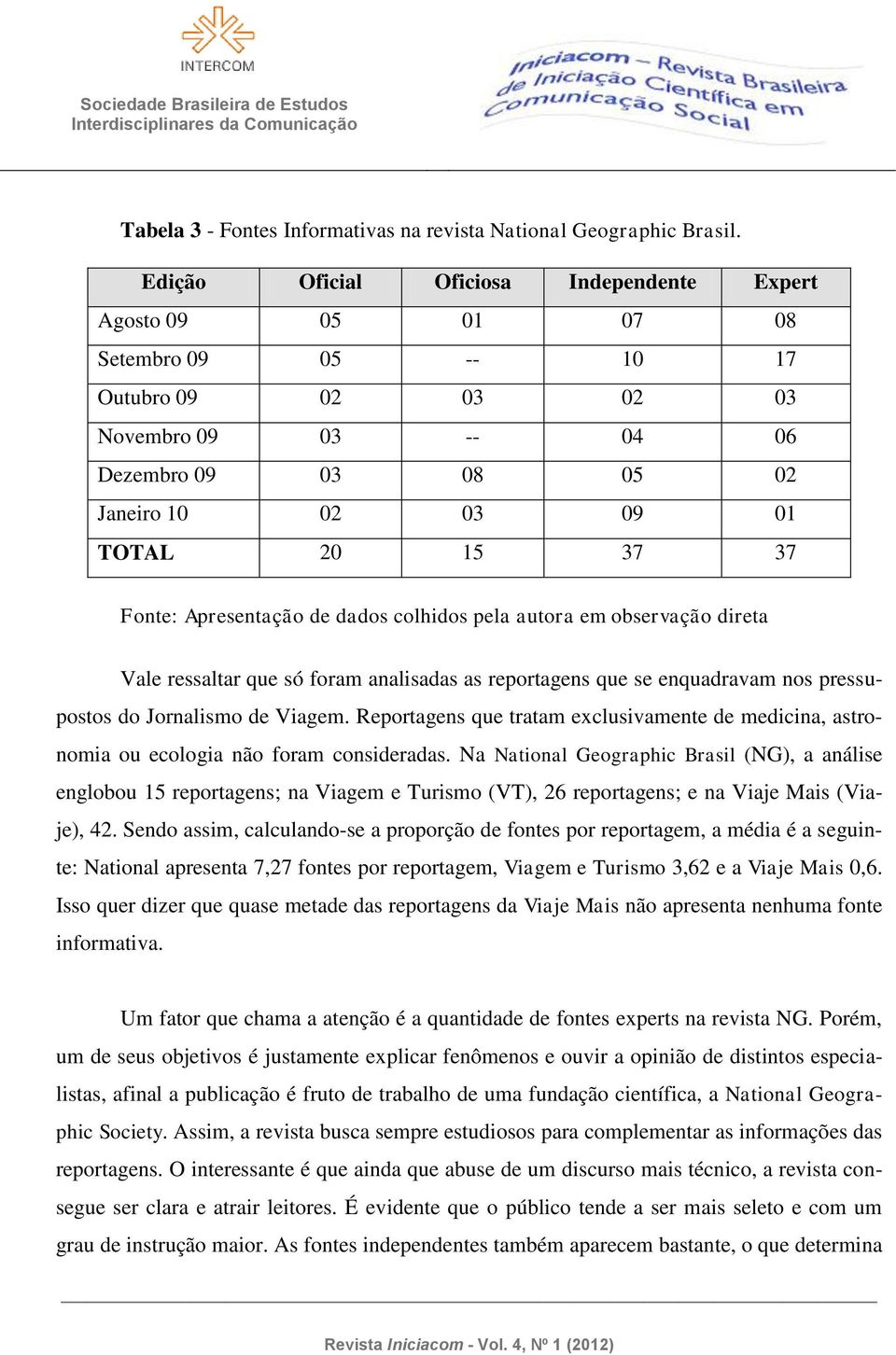 37 Fonte: Apresentação de dados colhidos pela autora em observação direta Vale ressaltar que só foram analisadas as reportagens que se enquadravam nos pressupostos do Jornalismo de Viagem.