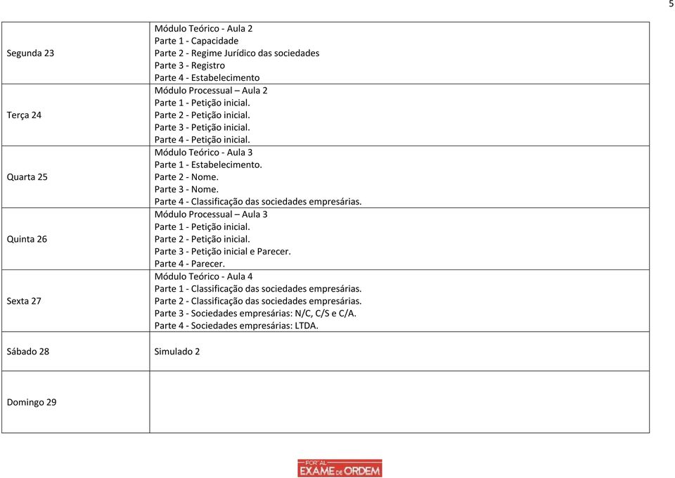 Parte 4 - Classificação das sociedades empresárias. Módulo Processual Aula 3 Parte 1 - Petição inicial. Parte 2 - Petição inicial. Parte 3 - Petição inicial e Parecer. Parte 4 - Parecer.