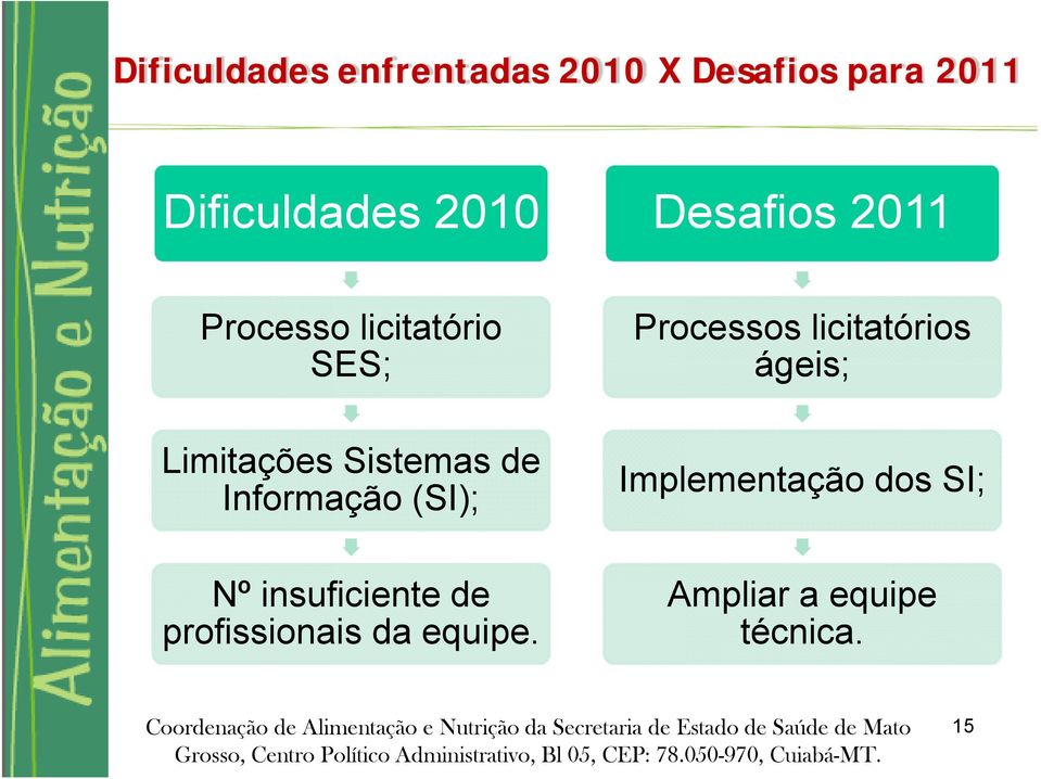 Informação (SI); Nº insuficiente de profissionais da equipe.