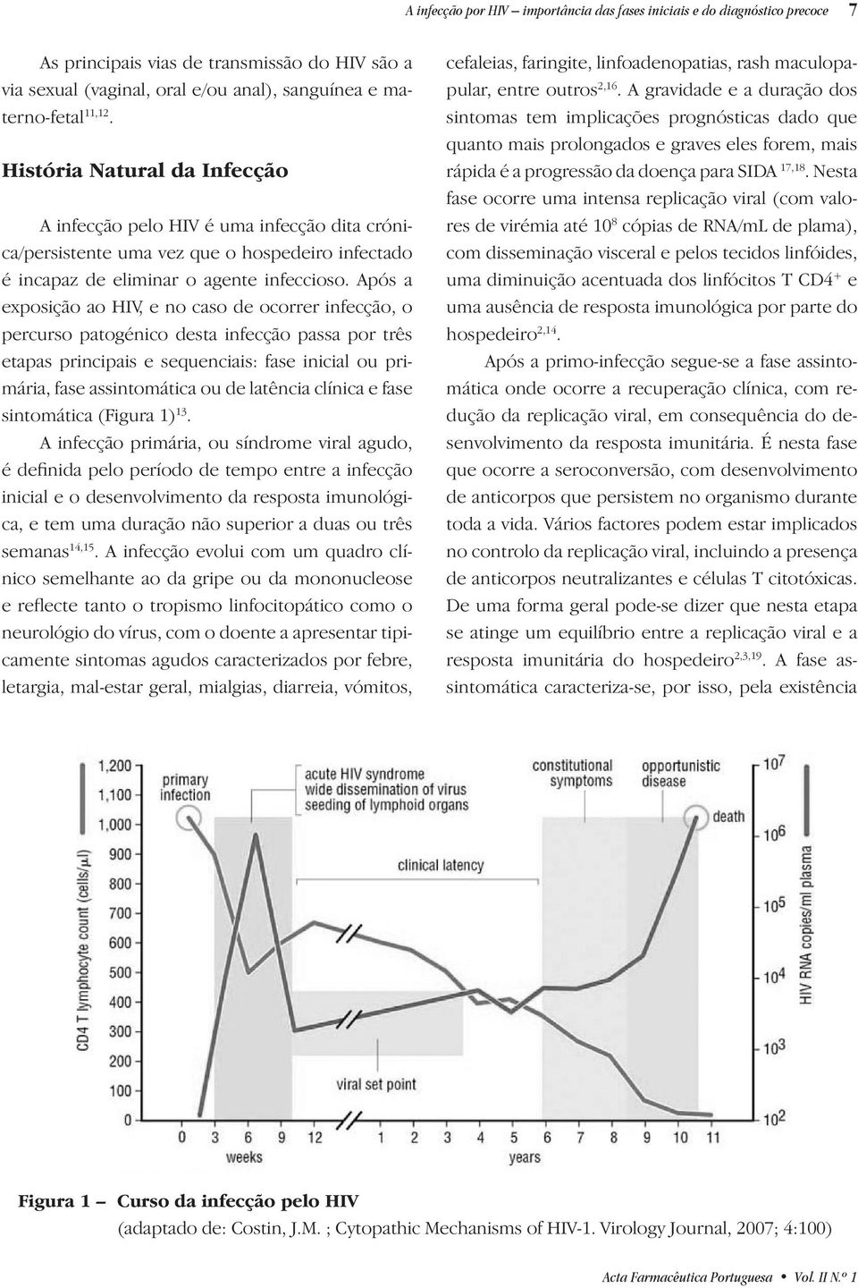 Após a exposição ao HIV, e no caso de ocorrer infecção, o percurso patogénico desta infecção passa por três etapas principais e sequenciais: fase inicial ou primária, fase assintomática ou de