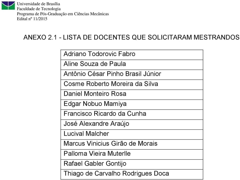 Júnior Cosme Roberto Moreira da Silva Daniel Monteiro Rosa Edgar Nobuo Mamiya Francisco Ricardo da Cunha José Alexandre