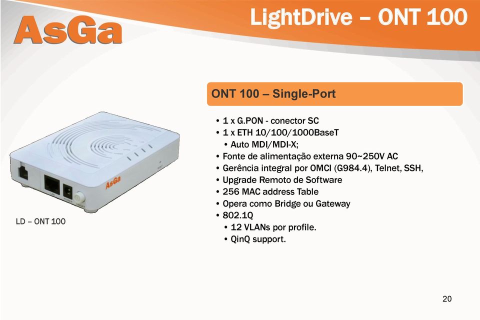 externa 90~250V AC Gerência integral por OMCI (G984.