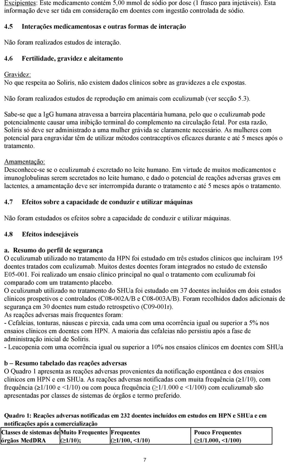 6 Fertilidade, gravidez e aleitamento Gravidez: No que respeita ao Soliris, não existem dados clínicos sobre as gravidezes a ele expostas.