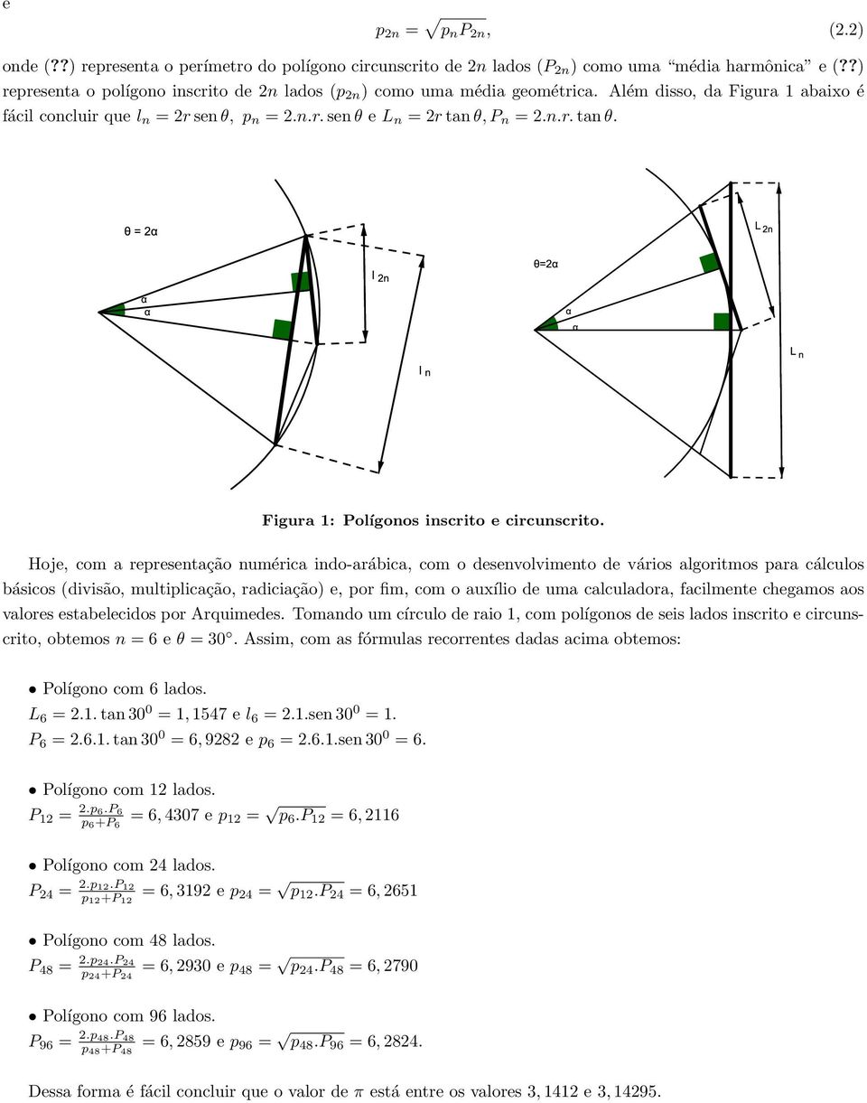 P n = 2.n.r. tan θ. Figura : Polígonos inscrito e circunscrito.