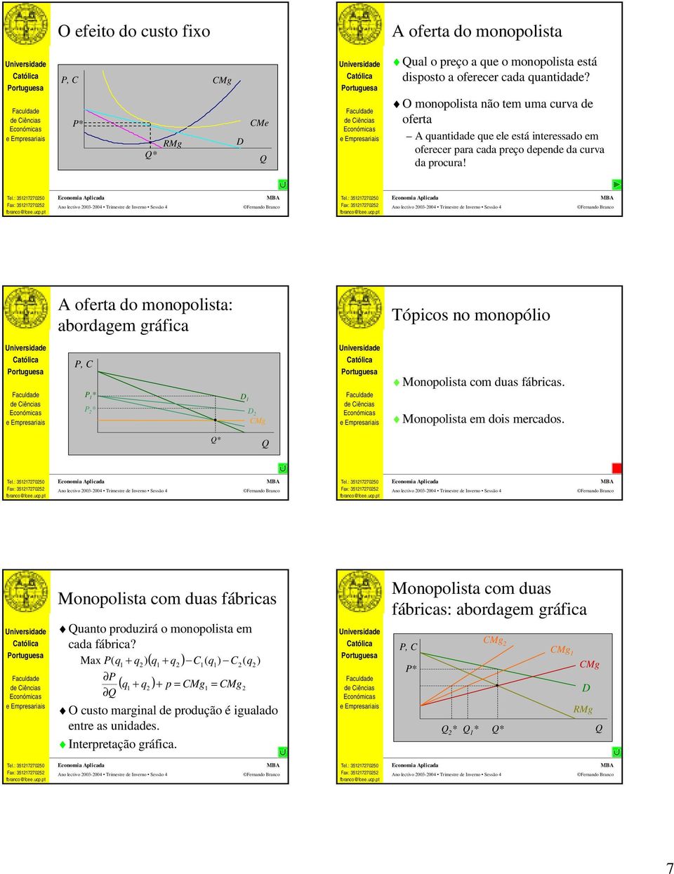 A oferta do monopolista: abordagem gráfica Tópicos no monopólio 1 * 2 * 1 2 Monopolista com duas fábricas. Monopolista em dois mercados.