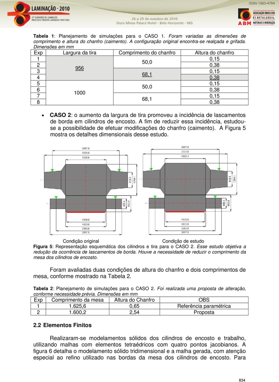 promoveu a incidência de lascamentos de borda em cilindros de encosto. A fim de reduzir essa incidência, estudouse a possibilidade de efetuar modificações do chanfro (caimento).