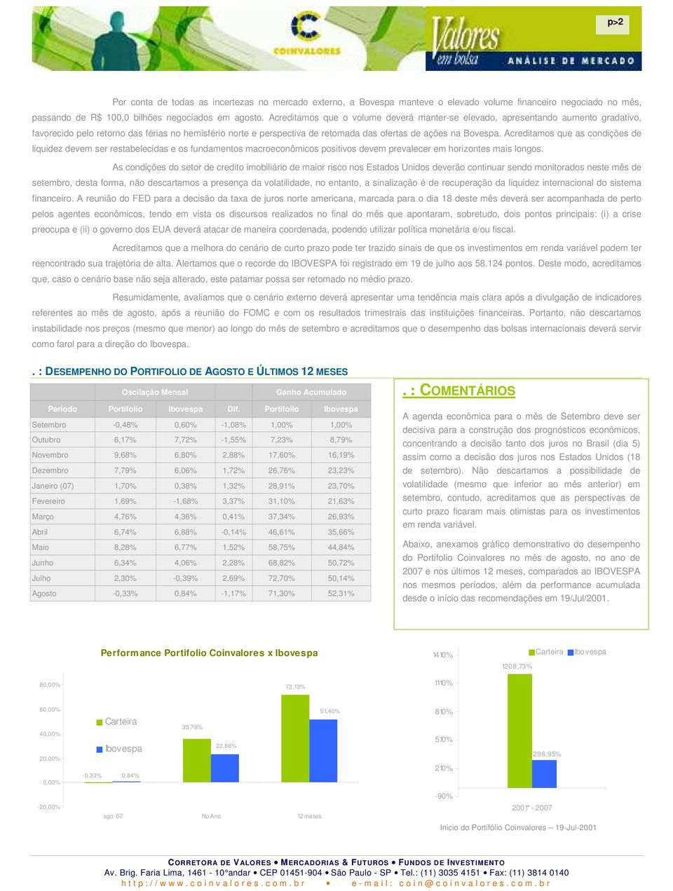 Acreditamos que as condições de liquidez devem ser restabelecidas e os fundamentos macroeconômicos positivos devem prevalecer em horizontes mais longos.