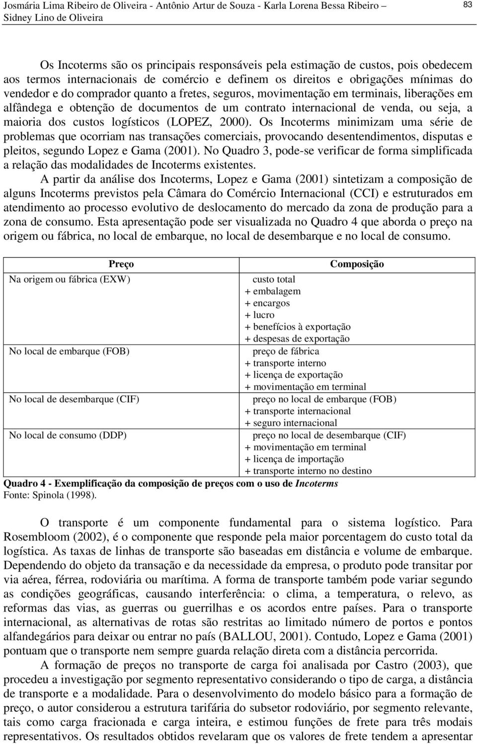 documentos de um contrato internacional de venda, ou seja, a maioria dos custos logísticos (LOPEZ, 2000).