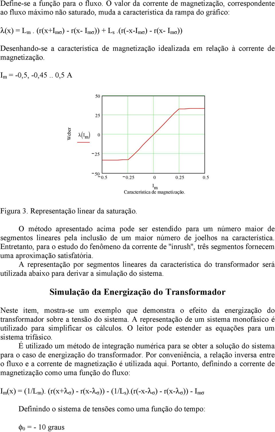 .,5 A 5 25 Weber λ( I m ) 25 5.5.25.25.5 I m Característica de magnetização. Figura 3. Representação linear da saturação.