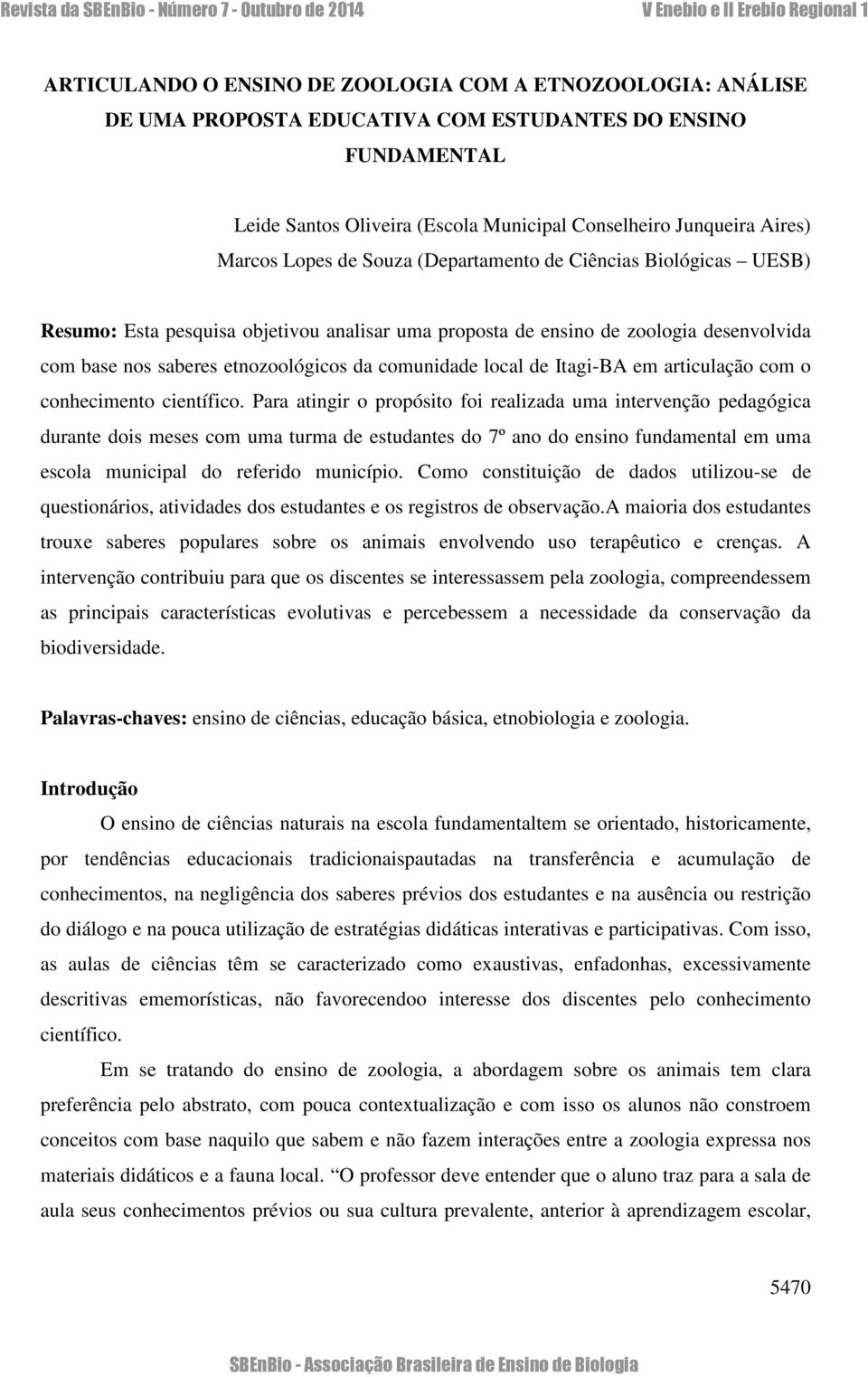 local de Itagi-BA em articulação com o conhecimento científico.