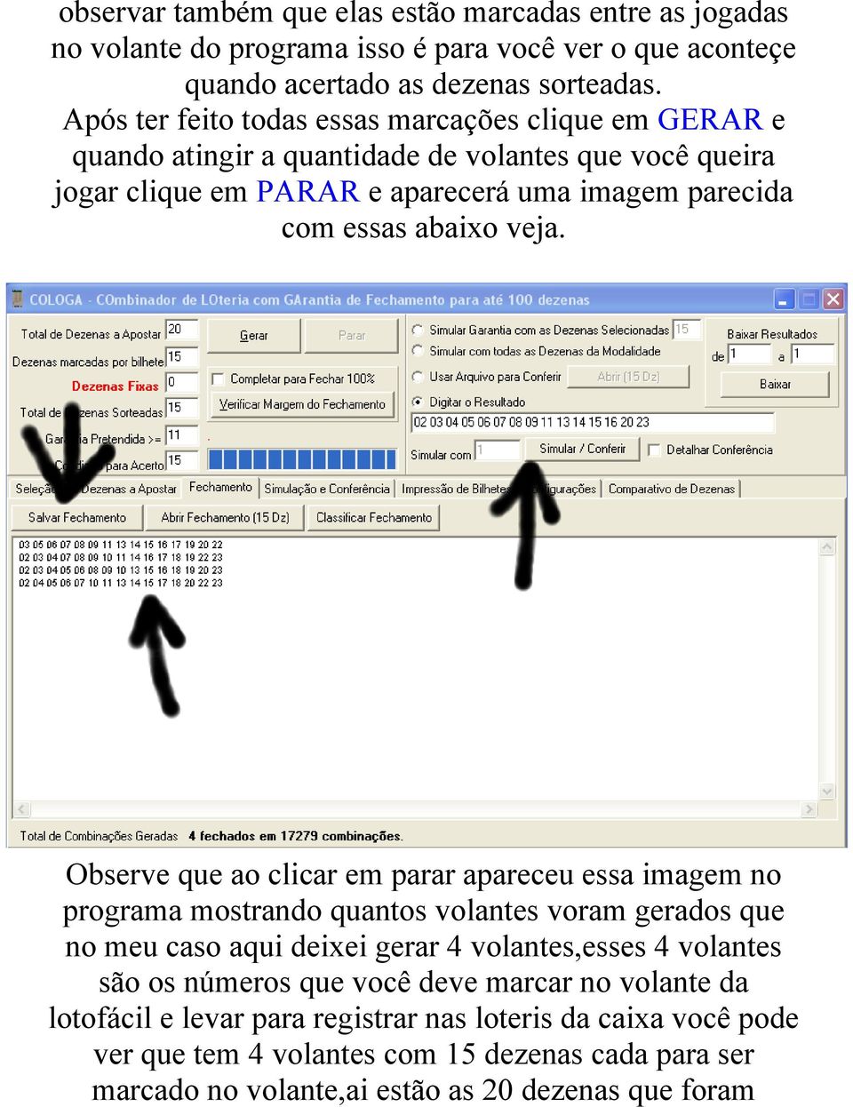 veja. Observe que ao clicar em parar apareceu essa imagem no programa mostrando quantos volantes voram gerados que no meu caso aqui deixei gerar 4 volantes,esses 4 volantes são os