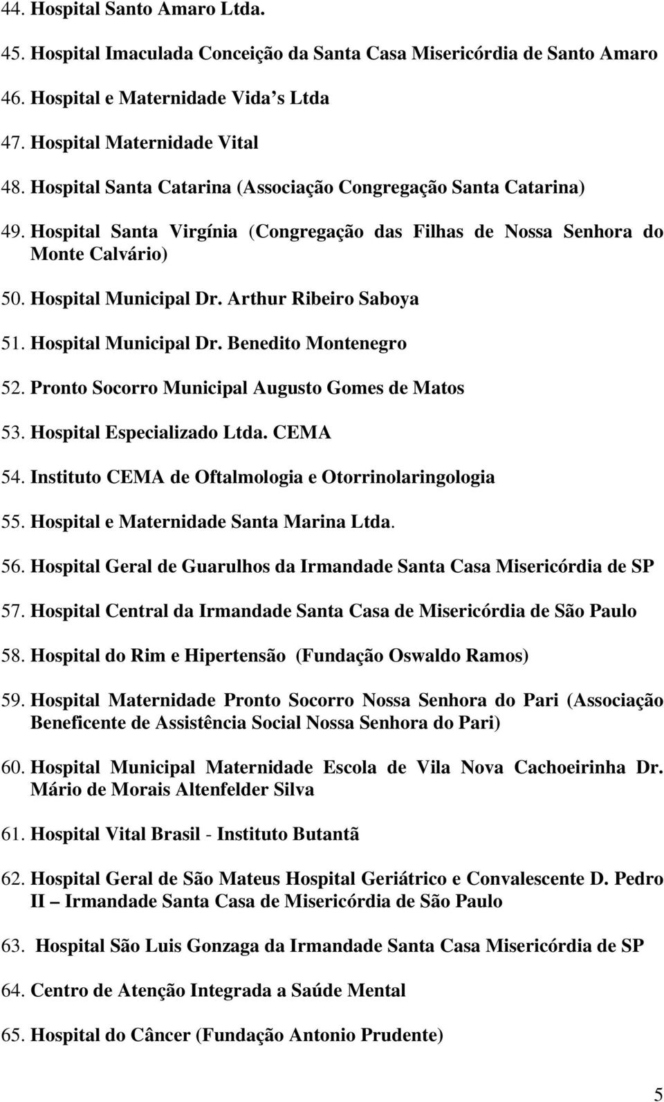 Arthur Ribeiro Saboya 51. Hospital Municipal Dr. Benedito Montenegro 52. Pronto Socorro Municipal Augusto Gomes de Matos 53. Hospital Especializado Ltda. CEMA 54.