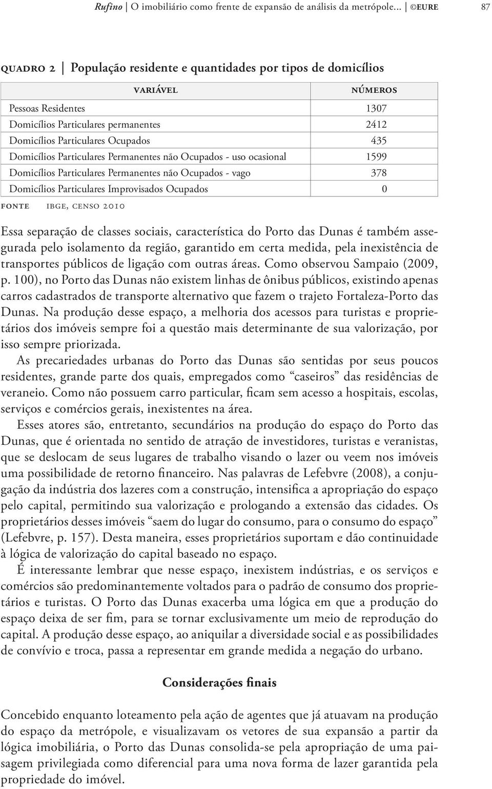 Domicílios Particulares Permanentes não Ocupados - uso ocasional 1599 Domicílios Particulares Permanentes não Ocupados - vago 378 Domicílios Particulares Improvisados Ocupados 0 fonte ibge, censo