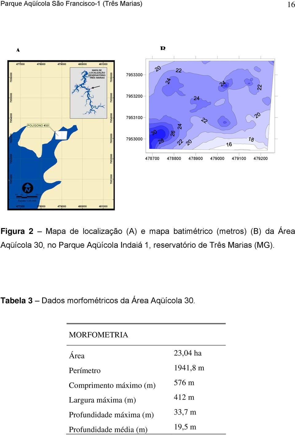 reservatório de Três Marias (MG). Tabela 3 Dados morfométricos da Área Aqüícola 30.