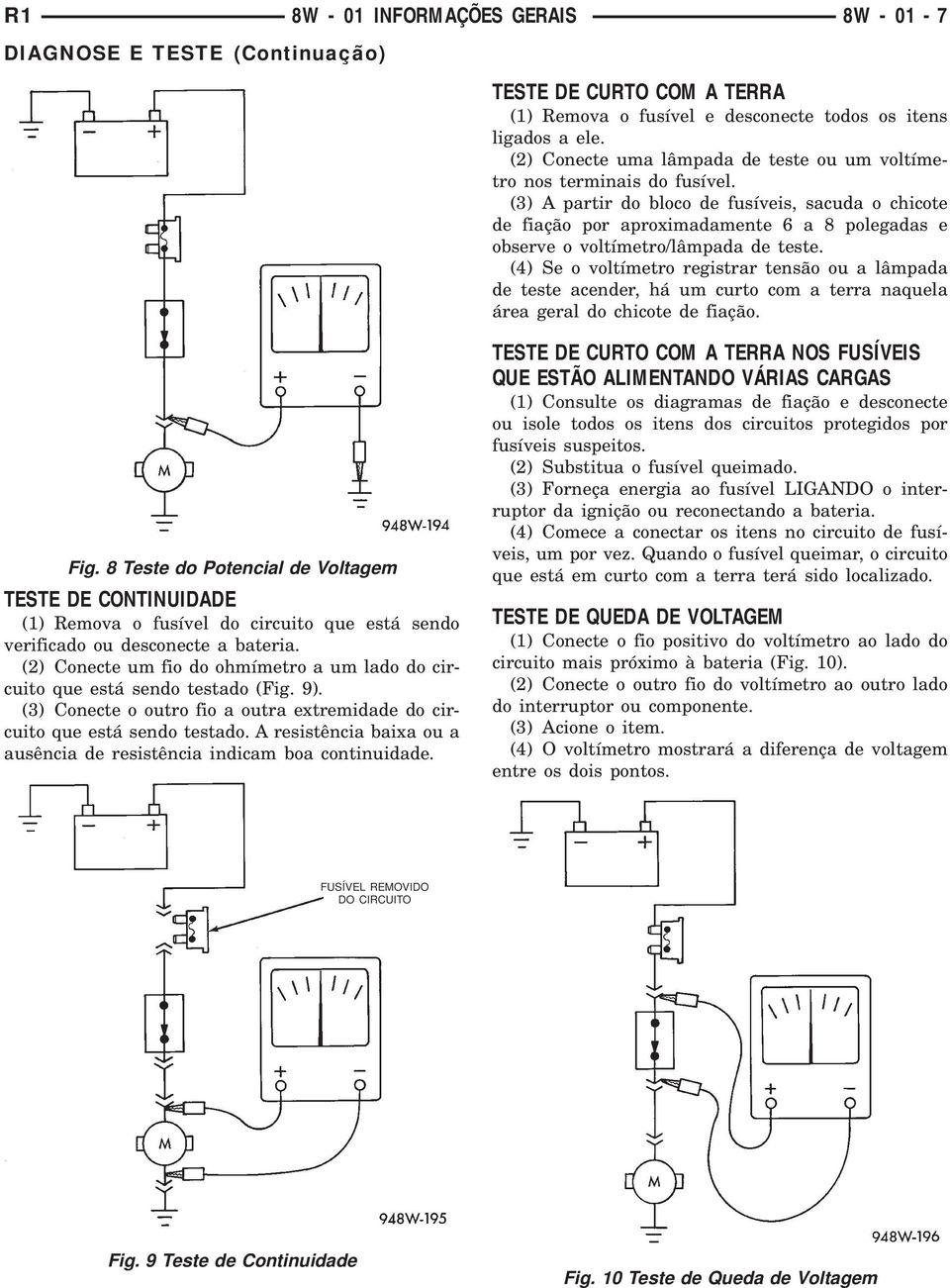 () partir do bloco de fusíveis, sacuda o chicote de fiação por aproximadamente a 8 polegadas e observe o voltímetro/lâmpada de teste.