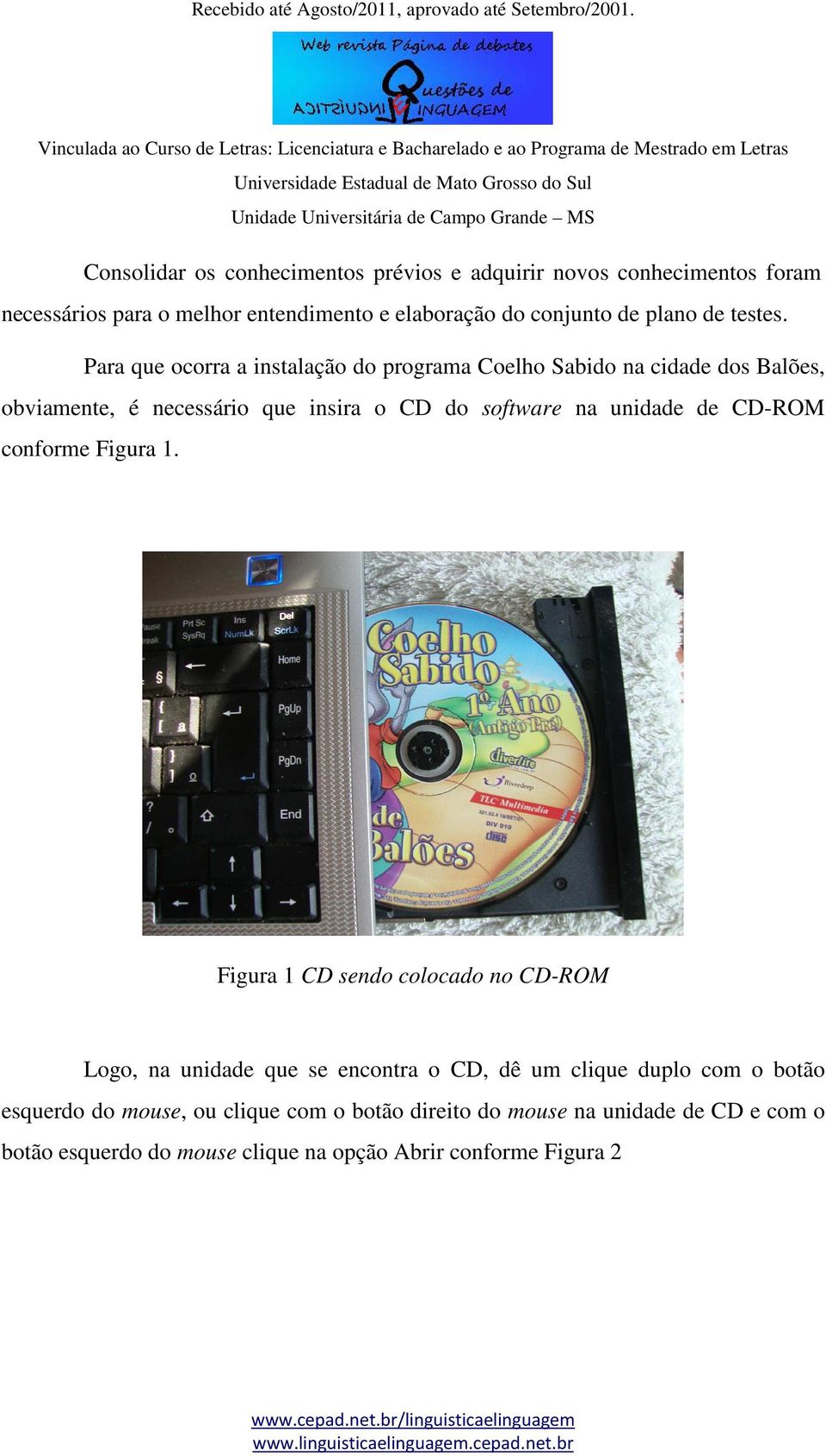 Para que ocorra a instalação do programa Coelho Sabido na cidade dos Balões, obviamente, é necessário que insira o CD do software na unidade de