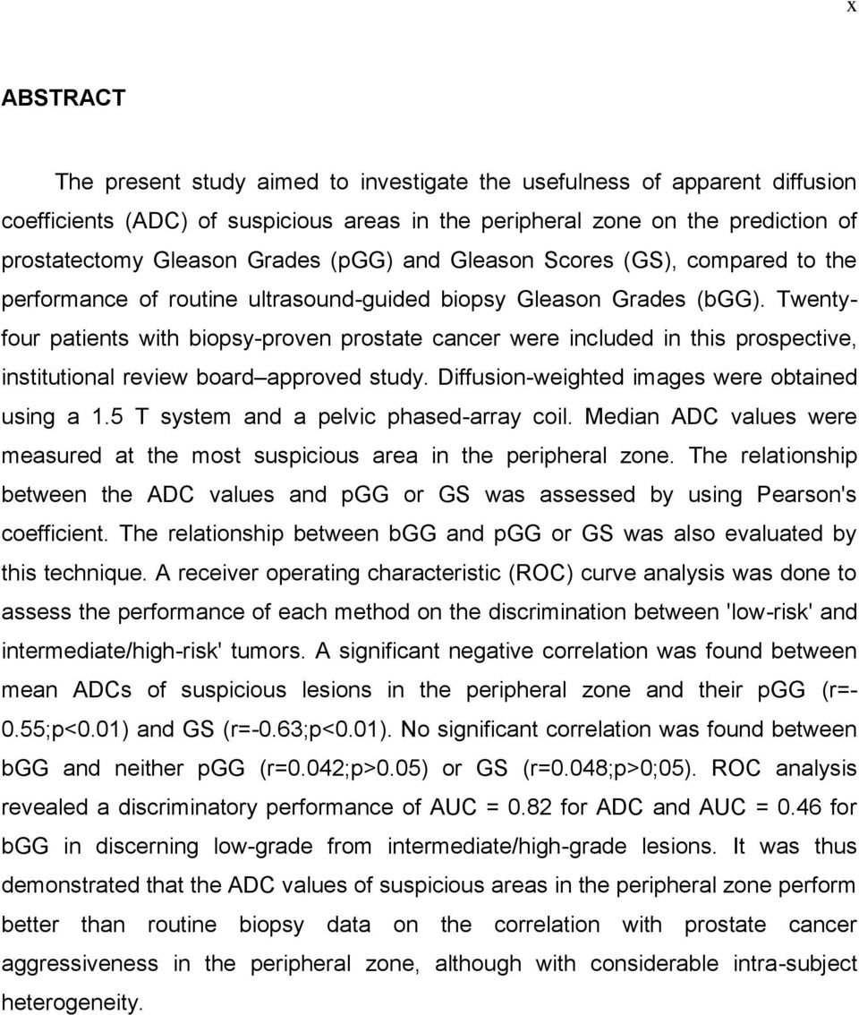 Twentyfour patients with biopsy-proven prostate cancer were included in this prospective, institutional review board approved study. Diffusion-weighted images were obtained using a 1.